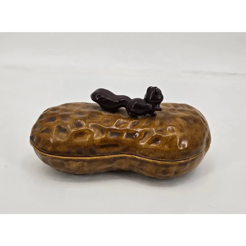 Vintage Squirrel on Peanut Lidded Ceramic‎ Trinket Box MCM Novelty Candy Dish